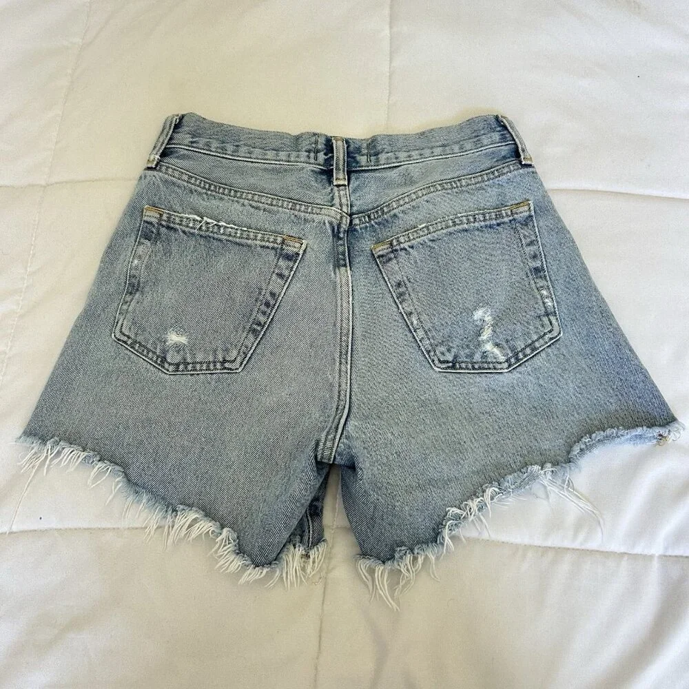 Agolde‎ Long Parker Distressed Denim Shorts Light Wash Button-Fly Womens 24